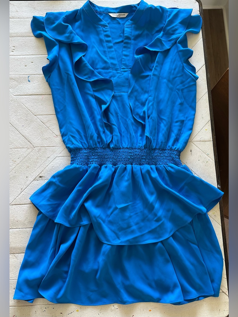 Amanda Uprichard Bright Blue Ruffle Dress L